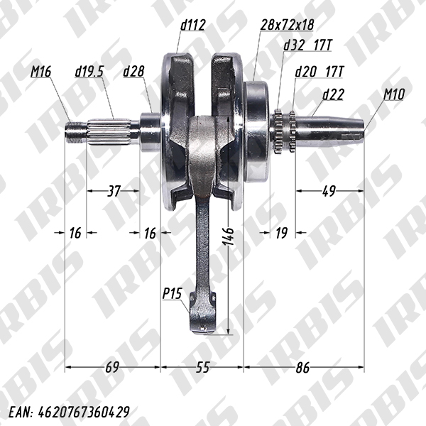 Вал коленчатый в сборе 4Т 165FMM,166FMM (CB250) p15mm